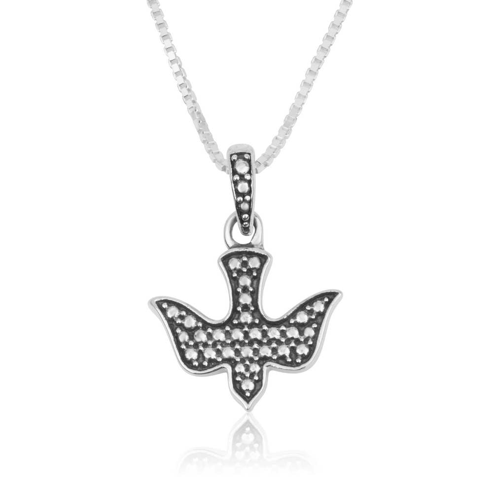 Densely pave-textured dove pendant in 925 sterling silver by Marina Jewelry