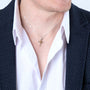Cutout Cross and Dove Pendant Necklace in 925 Sterling Silver, Gold Plated – shown worn, close-up