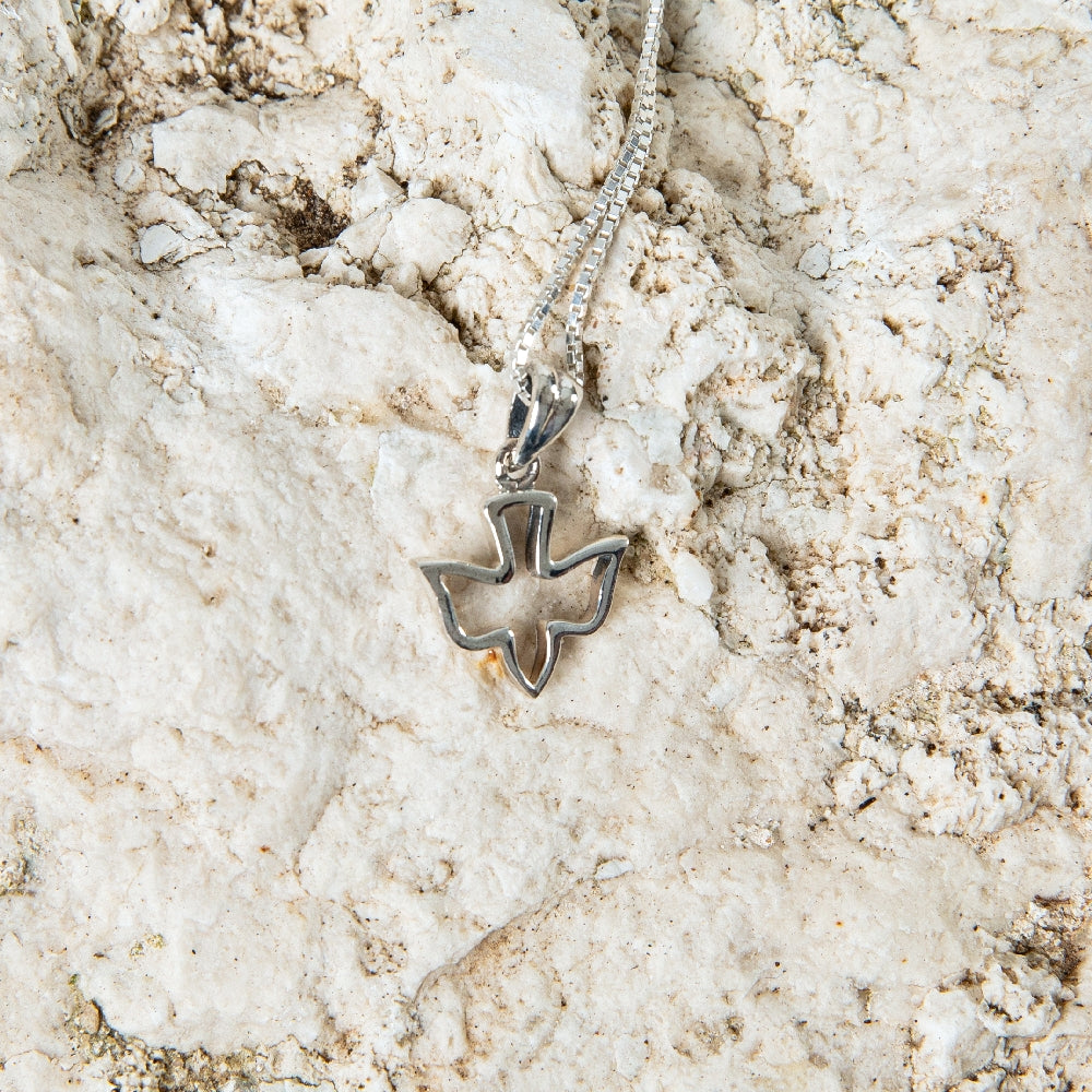 Cutout Dove Pendant Necklace in 925 Sterling Silver – flat lay
