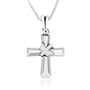 Cross and Dove Pendant Necklace, Beveled Arms, 925 Sterling Silver