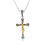 Two-Tone Ornate Crucifix Pendant Necklace in 925 Sterling Silver, Beaded Border