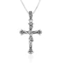Budded Crucifix Pendant Necklace, Flared Dotted Tips, Slim Arms, 925 Sterling Silver
