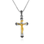 Gold-plated budded crucifix pendant with engraved INRI banner in 925 sterling silver by Marina Jewelry