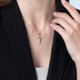 Classic Crucifix Pendant Necklace in 925 Sterling Silver – shown worn, close-up