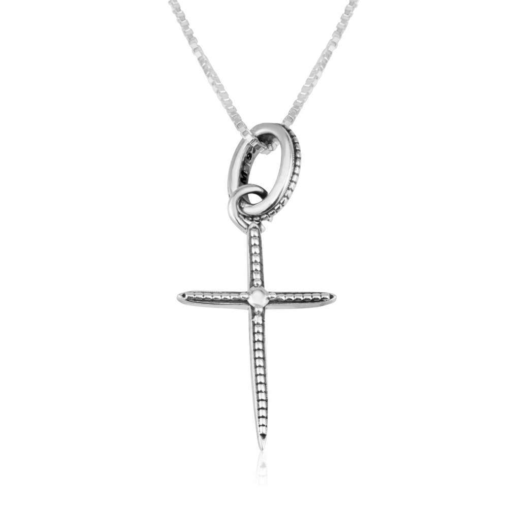 Dotted tapered-point cross pendant in 925 sterling silver by Marina Jewelry