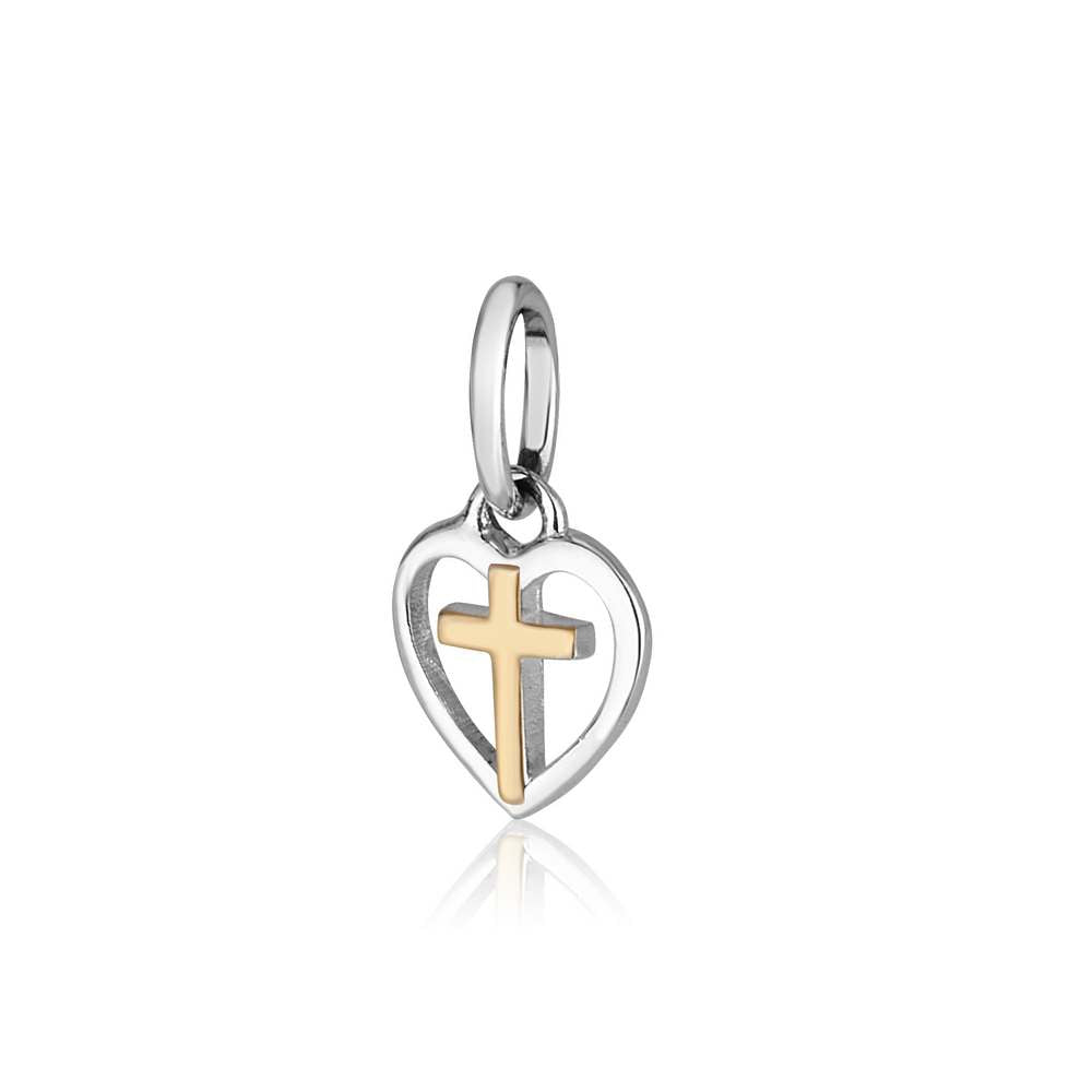 Gold-plated cross in an open heart outline pendant in 925 sterling silver by Marina Jewelry