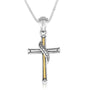 Cross pendant with diagonal gold-plated wrapped band in 925 sterling silver by Marina Jewelry