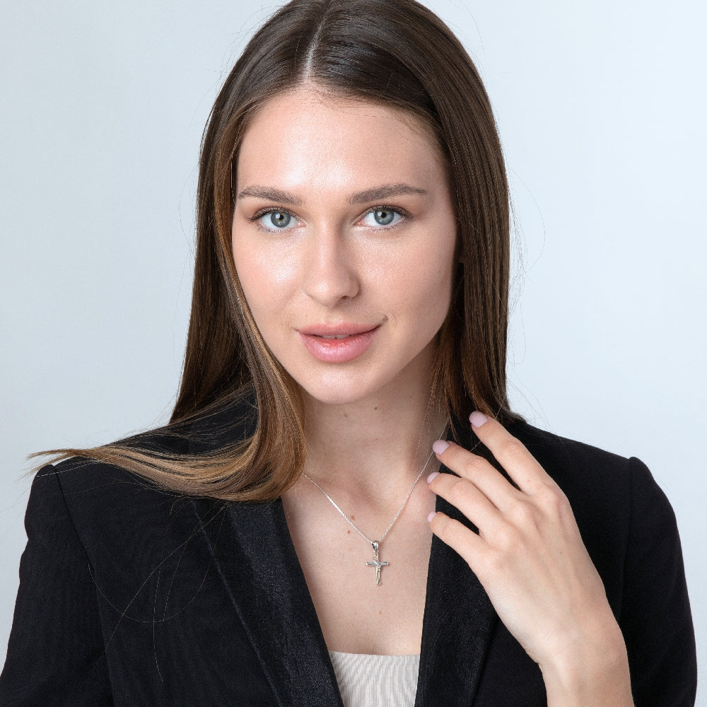 Wrapped Cross Pendant Necklace in 925 Sterling Silver, Gold Plated – shown worn