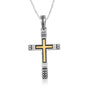 Two-Tone Cross Pendant Necklace, Beaded Block Ends, 925 Sterling Silver