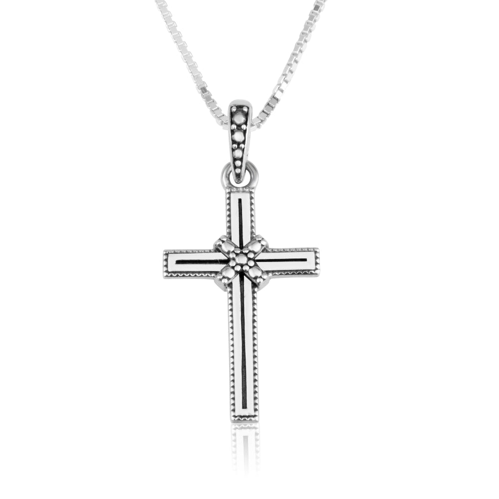 925 sterling silver cross pendant with a beaded center knot by Marina Jewelry