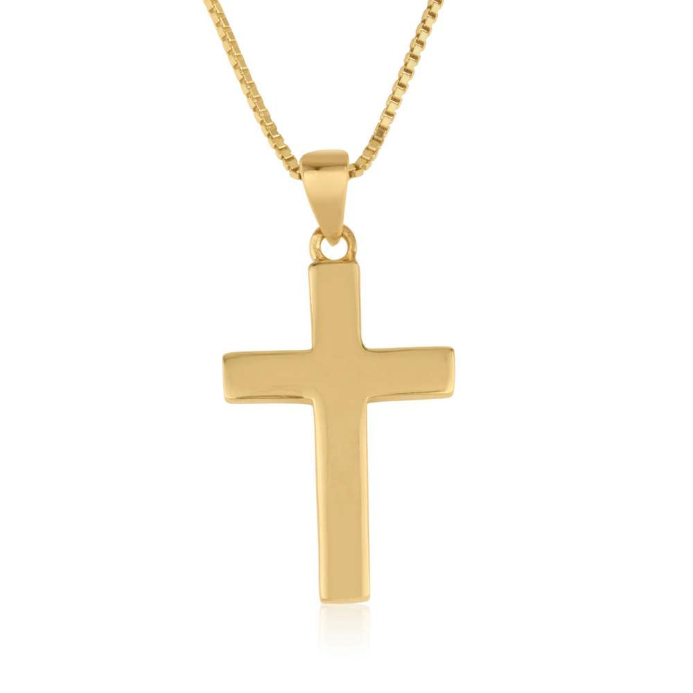 Plain Cross Pendant Necklace in 925 Sterling Silver, Gold Plated