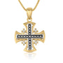 Two-Tone Jerusalem Cross Pendant Necklace, Flared Gold Frame, 925 Sterling Silver