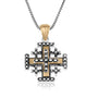Two-Tone Jerusalem Cross Pendant Necklace, Dotted Dark Body, 925 Sterling Silver