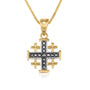 Two-Tone Jerusalem Cross Pendant Necklace, Gold Body, 925 Sterling Silver