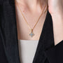 Two-Tone Jerusalem Cross Pendant Necklace, Gold Body, 925 Sterling Silver – shown worn, close-up