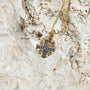 Two-Tone Jerusalem Cross Pendant Necklace, Gold Body, 925 Sterling Silver – flat lay
