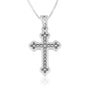 Budded Cross Pendant Necklace, Beaded Oxidized Center, 925 Sterling Silver