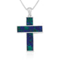 Eilat Stone Latin Cross Pendant Necklace, Wide Inlaid Arms, 925 Sterling Silver