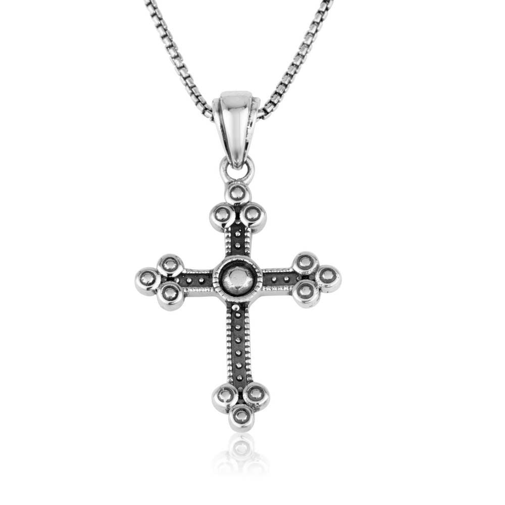 Beaded medallion cross pendant in 925 sterling silver by Marina Jewelry