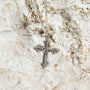 Beaded Medallion Cross Pendant Necklace in 925 Sterling Silver – flat lay