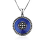 Jerusalem Cross Medallion Necklace, Round Blue Enamel, 925 Sterling Silver