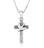 Bark-textured cross pendant with a silver dove in 925 sterling silver by Marina Jewelry