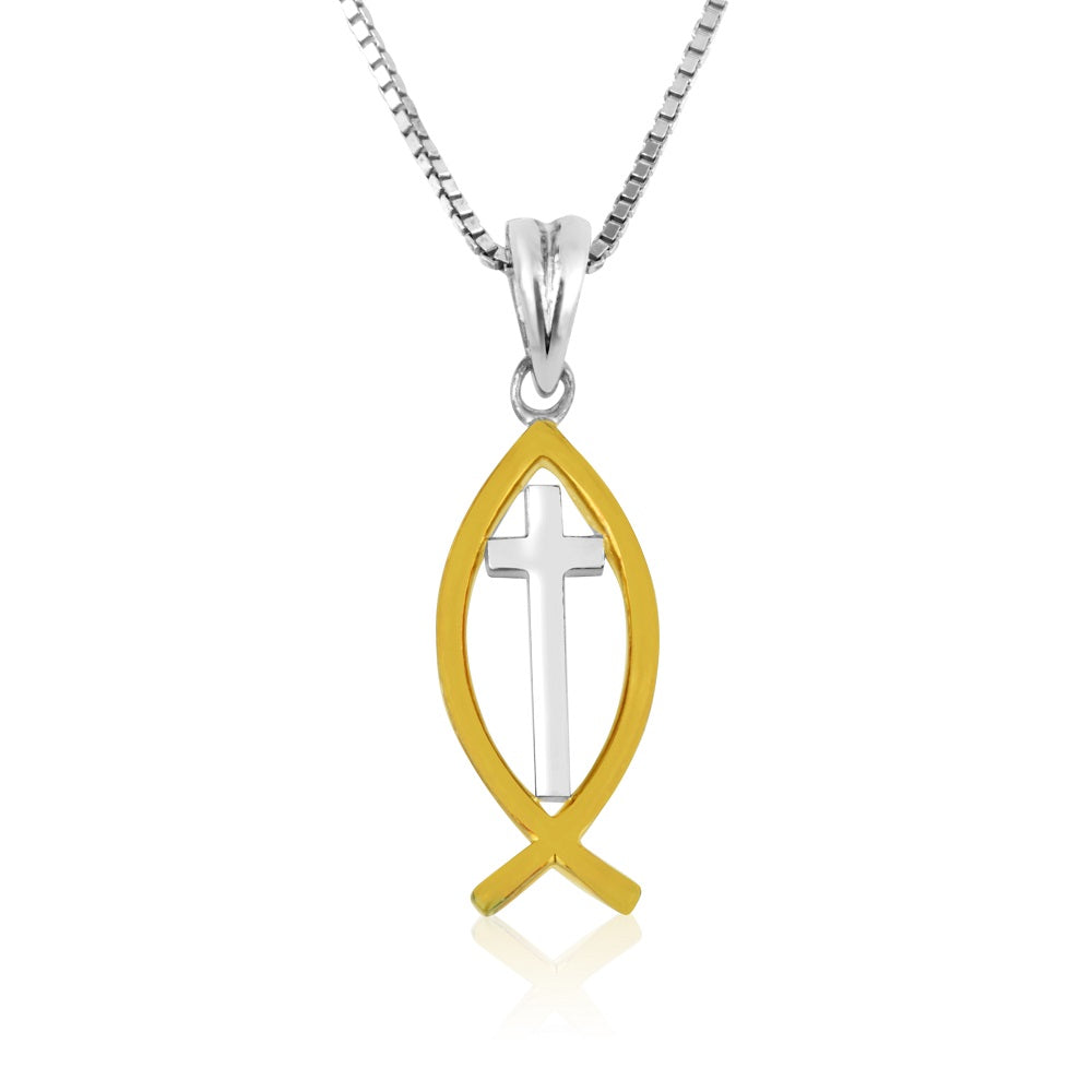 Ichthus fish pendant necklace in gold-plated 925 sterling silver by Marina Jewelry