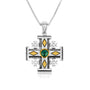 Jerusalem Cross pendant necklace with Eilat stone and gold diamond motifs by Marina Jewelry