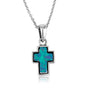 Blue Opal Cross Pendant Necklace, Silver Bezel Frame, 925 Sterling Silver