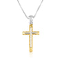 Two-Tone Diamond-Cut Cross Pendant Necklace in Gold-Plated 925 Sterling Silver, Large