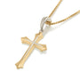 Two-tone flared cross pendant necklace, large, in gold-plated 925 sterling silver by Marina Jewelry