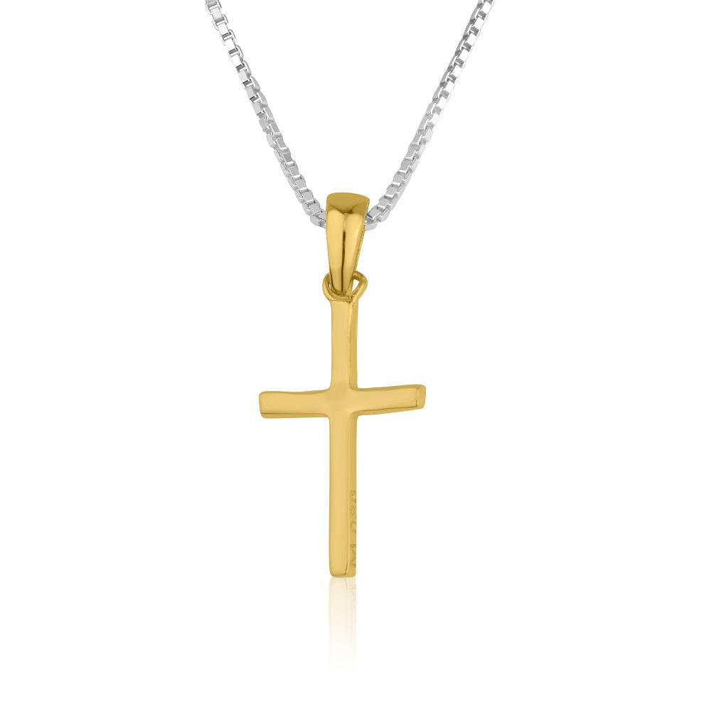 Plain cross pendant necklace in gold-plated 925 sterling silver by Marina Jewelry