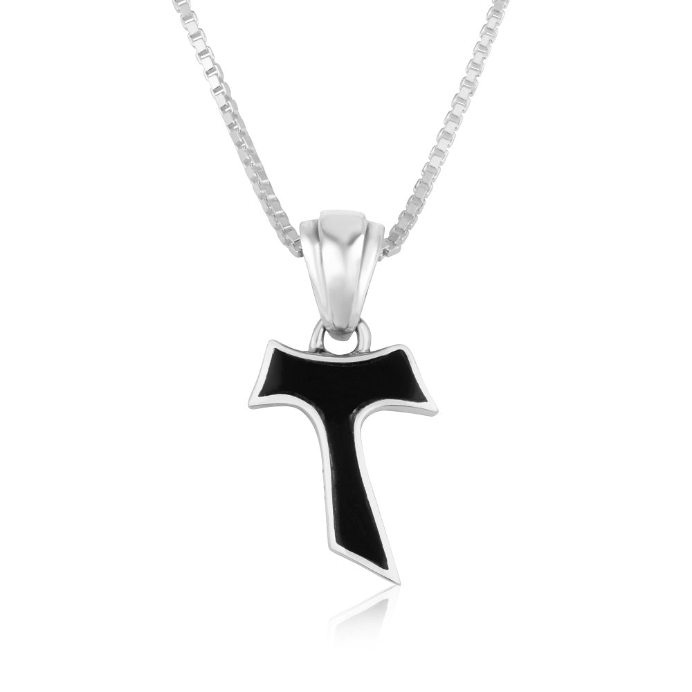 Tau cross pendant necklace in black onyx and 925 sterling silver by Marina Jewelry