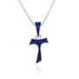 Tau cross pendant necklace in blue enamel 925 sterling silver by Marina Jewelry