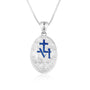 Miraculous Medal Pendant Necklace in 925 Sterling Silver, Large, Blue Enamel Border – back view