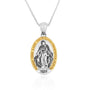 Miraculous Medal Pendant Necklace in 925 Sterling Silver, Gold Border