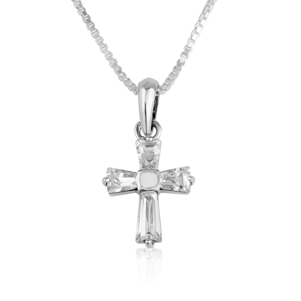Trefoil cross pendant necklace in 925 sterling silver with cubic zirconia by Marina Jewelry
