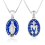 Miraculous Medal pendant necklace in 925 sterling silver with full blue enamel field by Marina Jewelry