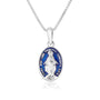 Miraculous Medal Pendant Necklace in 925 Sterling Silver, Full Blue Enamel