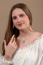 Miraculous Medal Pendant Necklace in 925 Sterling Silver, Full Blue Enamel – shown worn