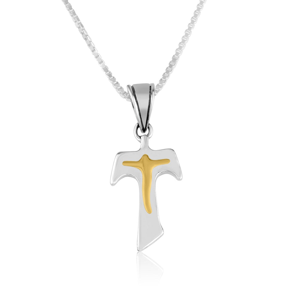 Tau Crucifix Pendant Necklace, Gold-Plated Figure of Christ, 925 Sterling Silver