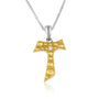 Tau cross pendant necklace with cubic zirconia in gold-plated 925 sterling silver by Marina Jewelry