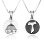 Holy Sepulchre and Tau cross double-sided pendant necklace in 925 sterling silver by Marina Jewelry