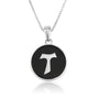 Tau cross onyx coin pendant necklace in 925 sterling silver by Marina Jewelry