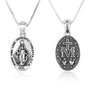 Miraculous Medal Pendant Necklace, Medium Oval, Oxidized 925 Sterling Silver