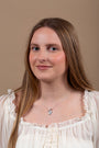 Miraculous Medal Pendant Necklace in Polished 925 Sterling Silver, Ornate Frame – shown worn