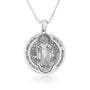 Saint Benedict Medal Pendant Necklace in Oxidized 925 Sterling Silver, Large