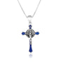 Saint Benedict Crucifix Pendant Necklace in 925 Sterling Silver, Blue Enamel