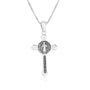 Saint Benedict Crucifix Pendant Necklace in 925 Sterling Silver, Blue Enamel – back view
