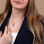 Saint Benedict Crucifix Pendant Necklace in 925 Sterling Silver, Blue Enamel – shown worn